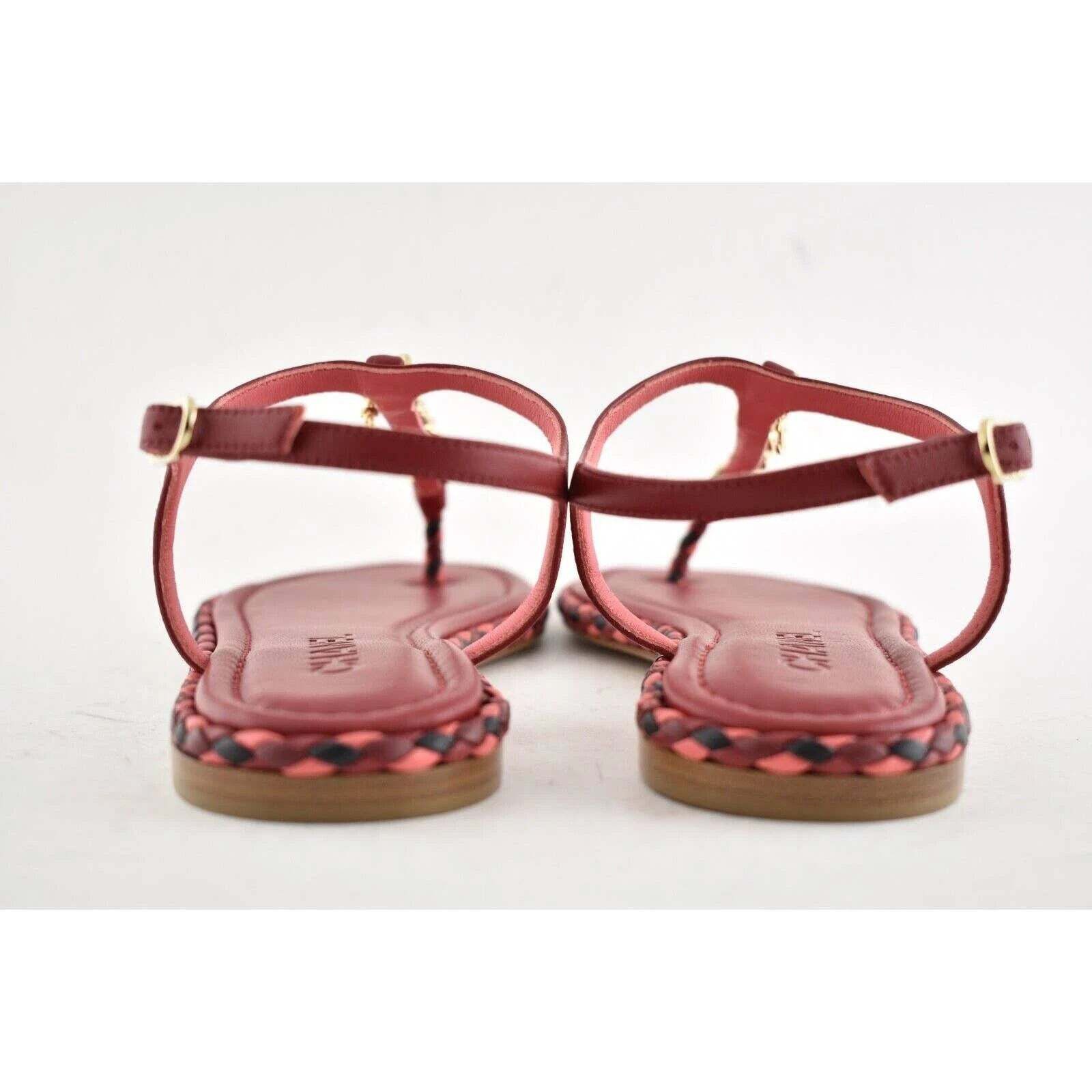 Chanel Chanel Red Braided Gold CC Logo Chain Thong Ankle Strap Size US 6 / IT 36 - 9 Thumbnail