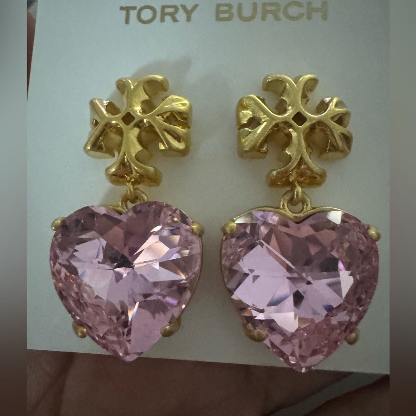 Tory Burch NEW Tory Burch $148 Gold and Pink Crystal Heart Earrings Size ONE SIZE - 5 Thumbnail