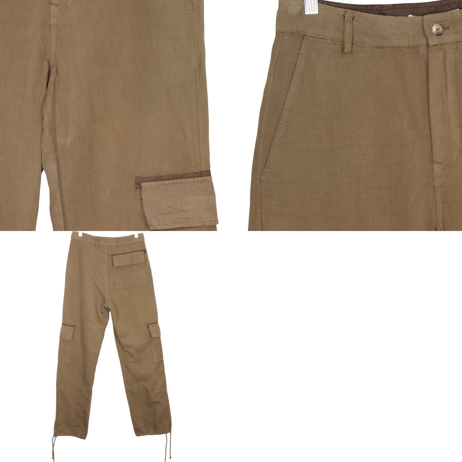 Vintage Burning Torch Cargo Pants Womens Size S Olive Brown Twill Cotton Linen Adjustable Hem Pockets Drawstring Casual 31 Inseam Size 28" / US 6 / IT 42 - 8 Thumbnail