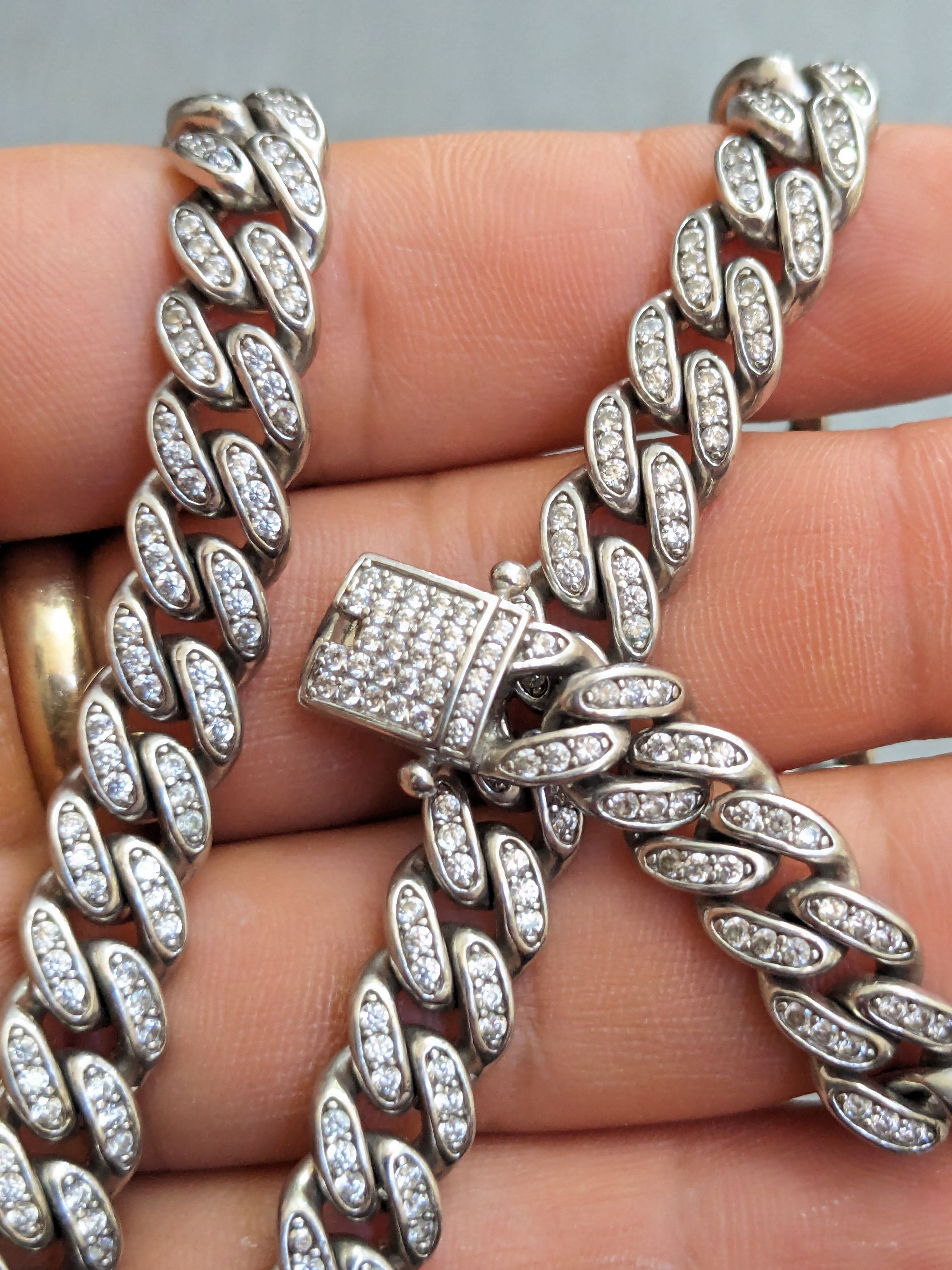 Jewelry Sterling Silver Cuban Choker Necklace CZ Miami 16" Bling Size ONE SIZE - 14 Thumbnail