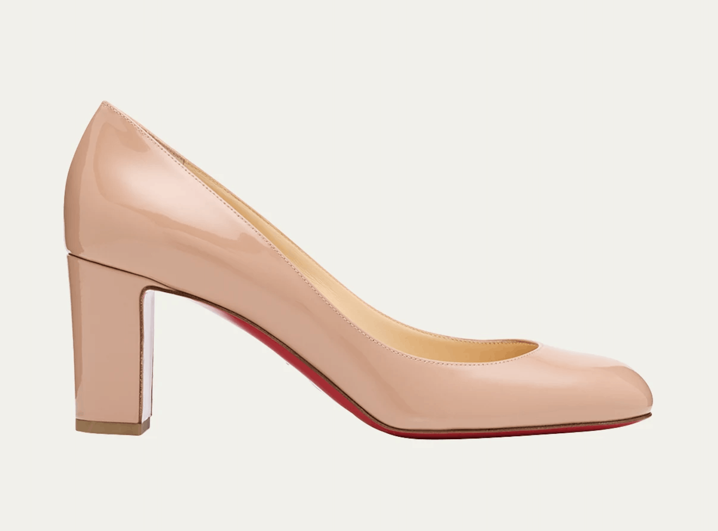 Christian Louboutin Cadrilla 70 Nude Blush Patent Leather Block Heel Pump 40 Size US 10 / IT 40 - 3 Thumbnail
