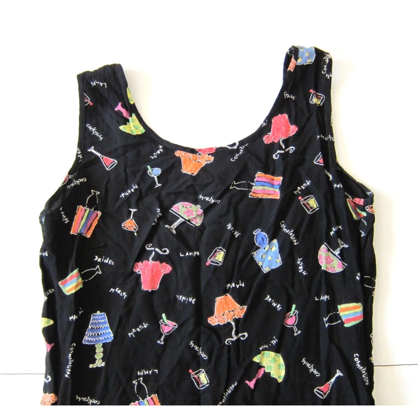 Lee VINTAGE Alexandra Lee 100% Rayon Cocktails Black Shift Tank Sun Dress Size 8 Size L / US 10 / IT 46 - 3 Thumbnail