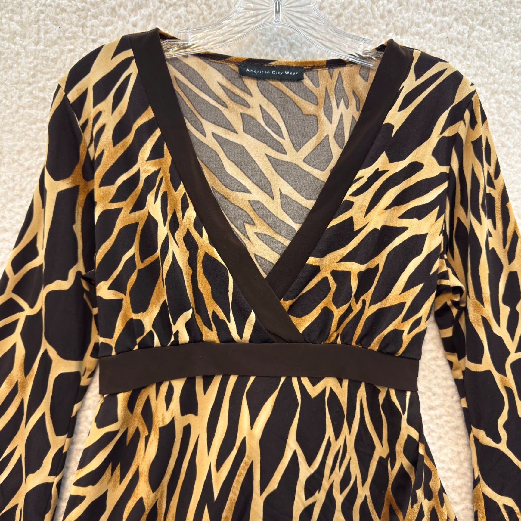Vintage VINTAGE Y2K Top Shirt Brown M Boho Giraffe Animal Print McBling Slinky Stretch Womens M/L Size M / US 6-8 / IT 42-44 - 3 Thumbnail