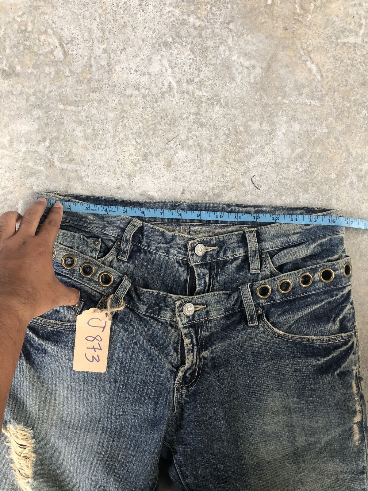 PPFM PPFM Double Waist Distressed Jeans Size US 33 - 18 Thumbnail