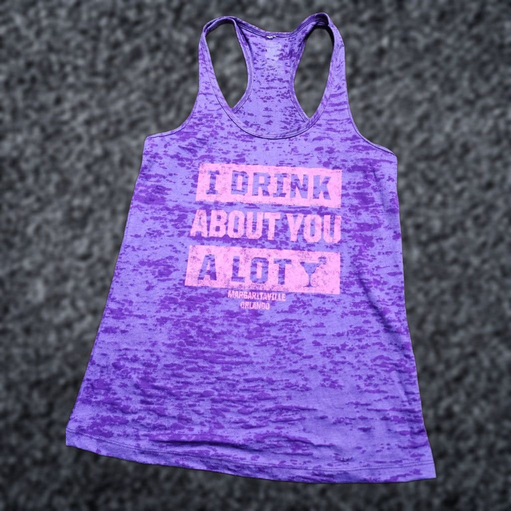 Vintage Jimmy Buffett Women's Tank Top L Purple Margaritaville I Drink About You Alot Sleeveless Classic Cotton Blend Size L / US 10 / IT 46 - 1 Thumbnail
