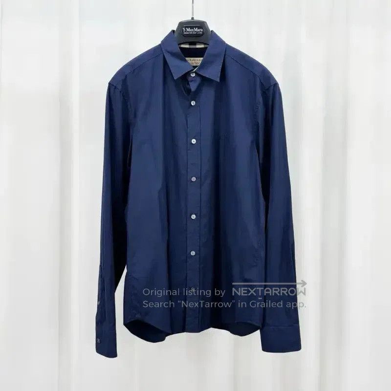 Burberry Navy Long Sleeve Cotton Shirt.