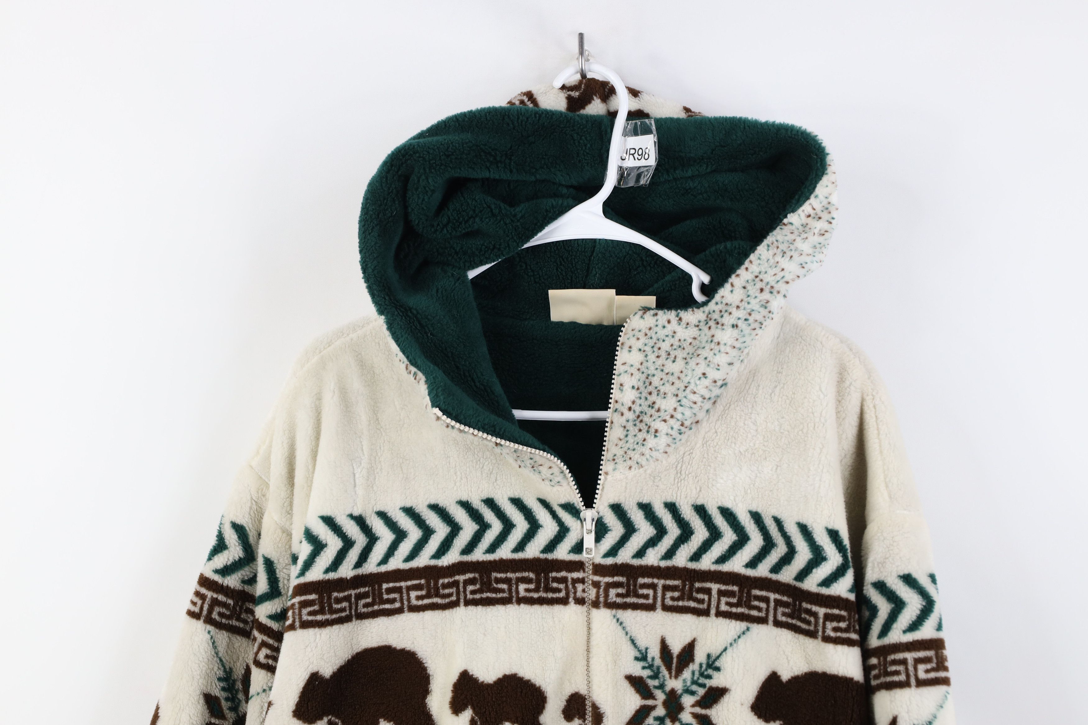 Vintage Vintage 90s Streetwear All Over Print Hooded Fleece Jacket Size L / US 10 / IT 46 - 2 Thumbnail