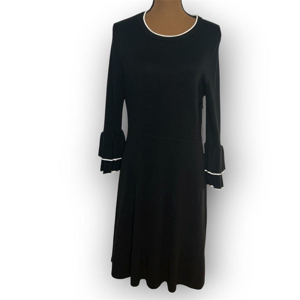 Vince Camuto Vince Camuto Black White Trimmed Layered Ruffle Cuff Sweater Size L / US 10 / IT 46 - 13 Thumbnail