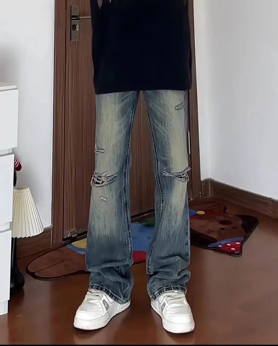 Japanese Brand Retro straight leg micro flared distressed jeans Size US 32 / EU 48 - 2 Thumbnail