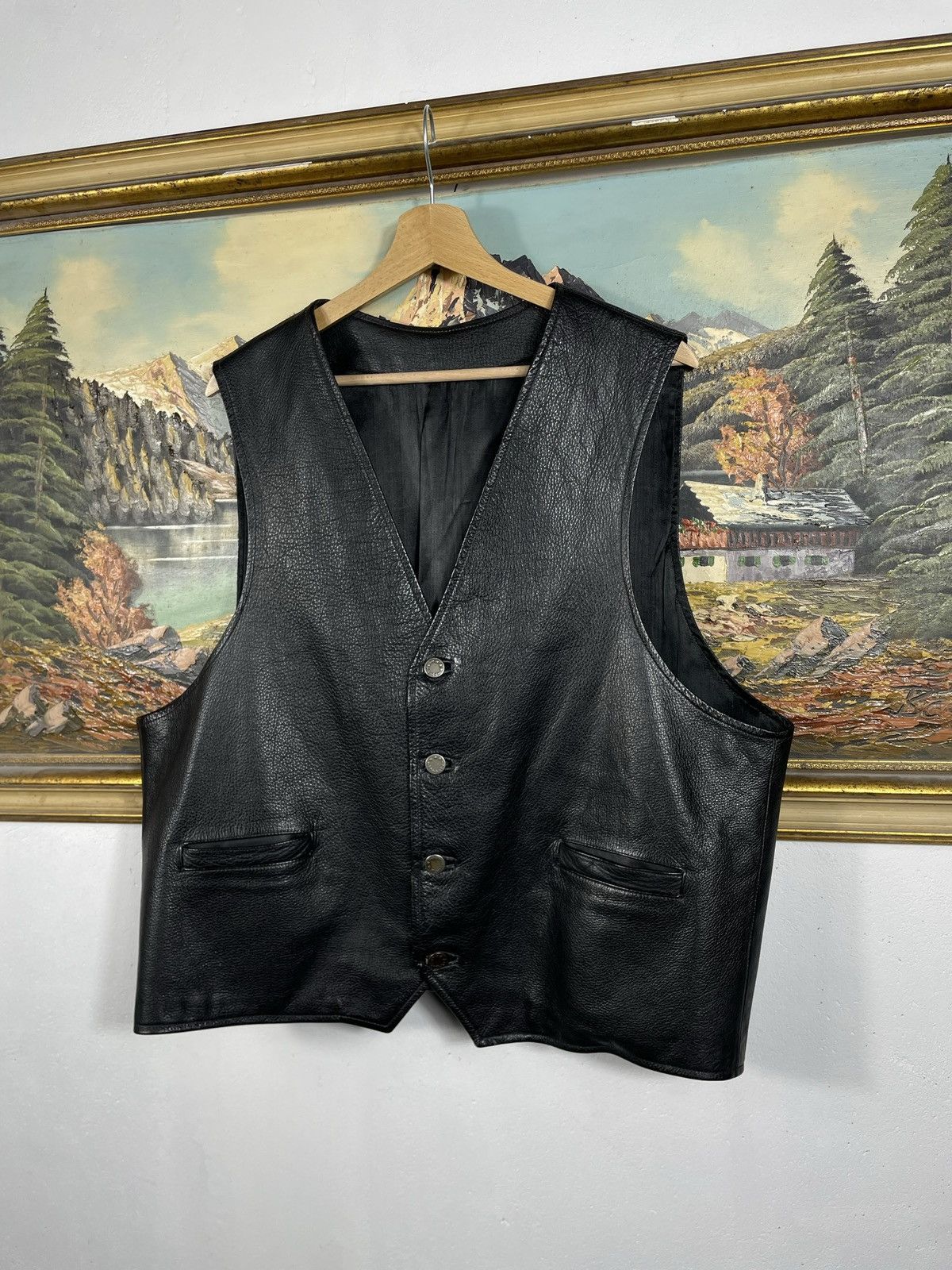 Japanese Brand × Vintage Vintage Y2k Real Leather Black Vest Jacket Punk Rock Motor Size US XL / EU 56 / 4 - 2 Thumbnail