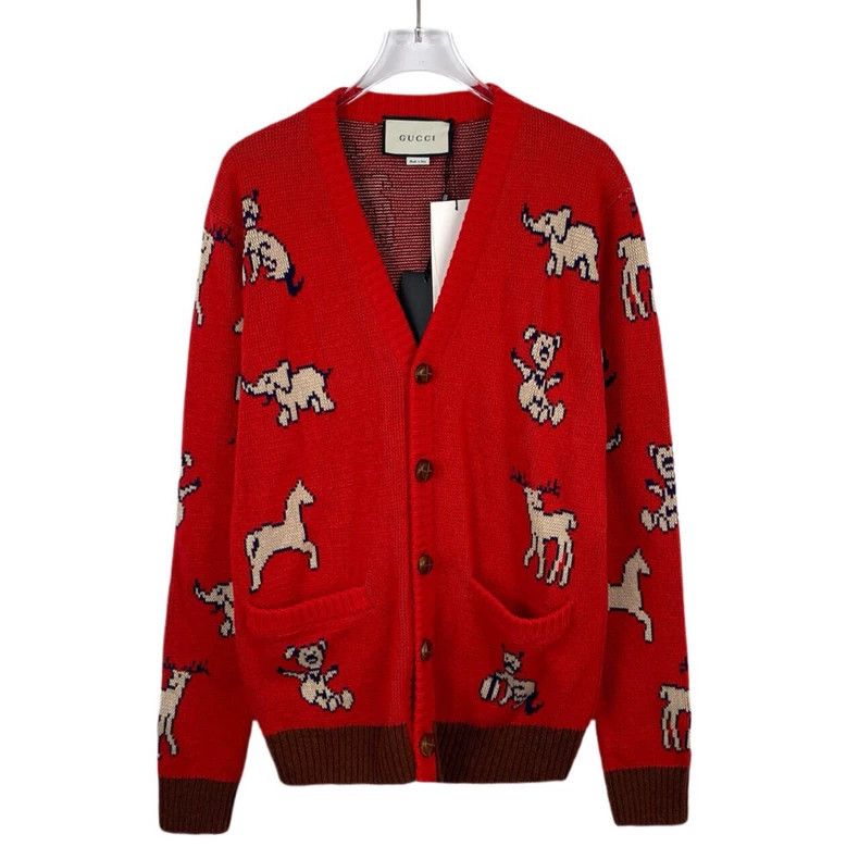 Gucci Gucci Logo animal jacquard red wool knitted cardigan jacket Size US XS / EU 42 / 0 - 1 Thumbnail