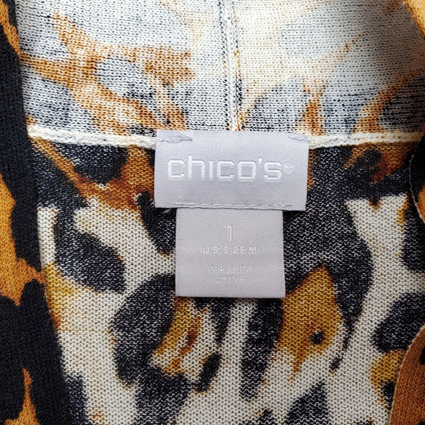 Vintage Chicos Womens Sweater Cardigan Open Front Knit Gold Cat Print Sz 1 US 8 Regular Shirt Womens Mens Girls Boys Size XS / US 0-2 / IT 36-38 - 5 Thumbnail