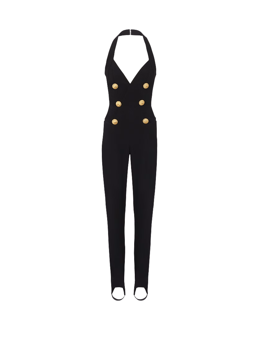 Balmain o1s1wg110725 Crepe Tailored Jumpsuit in Black Size 30" / US 8 / IT 44 - 1 Thumbnail