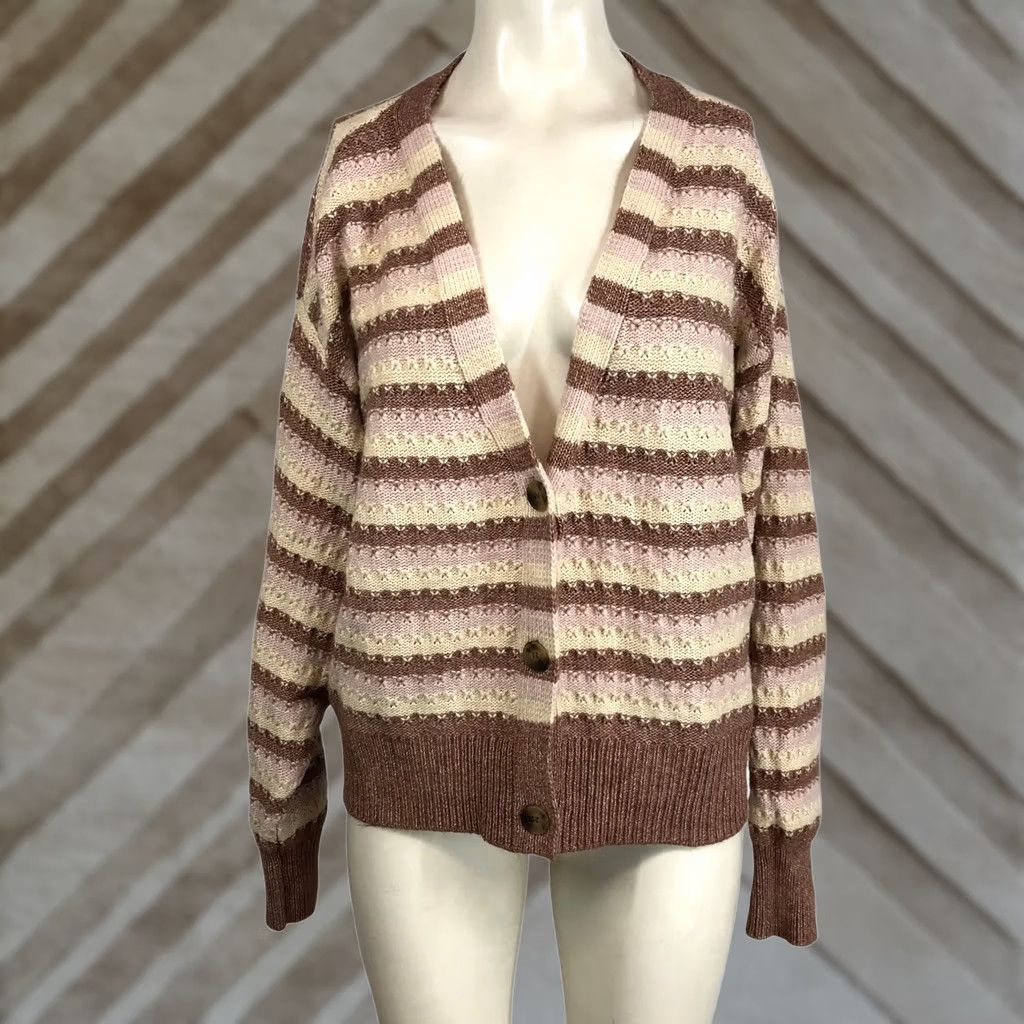 Vintage VINTAGE Celebrity Pink Striped Knit Cardigan Sweater Women's XXXL Brown Pink Beige Size XXL / US 16-18 / IT 52-54 - 1 Thumbnail