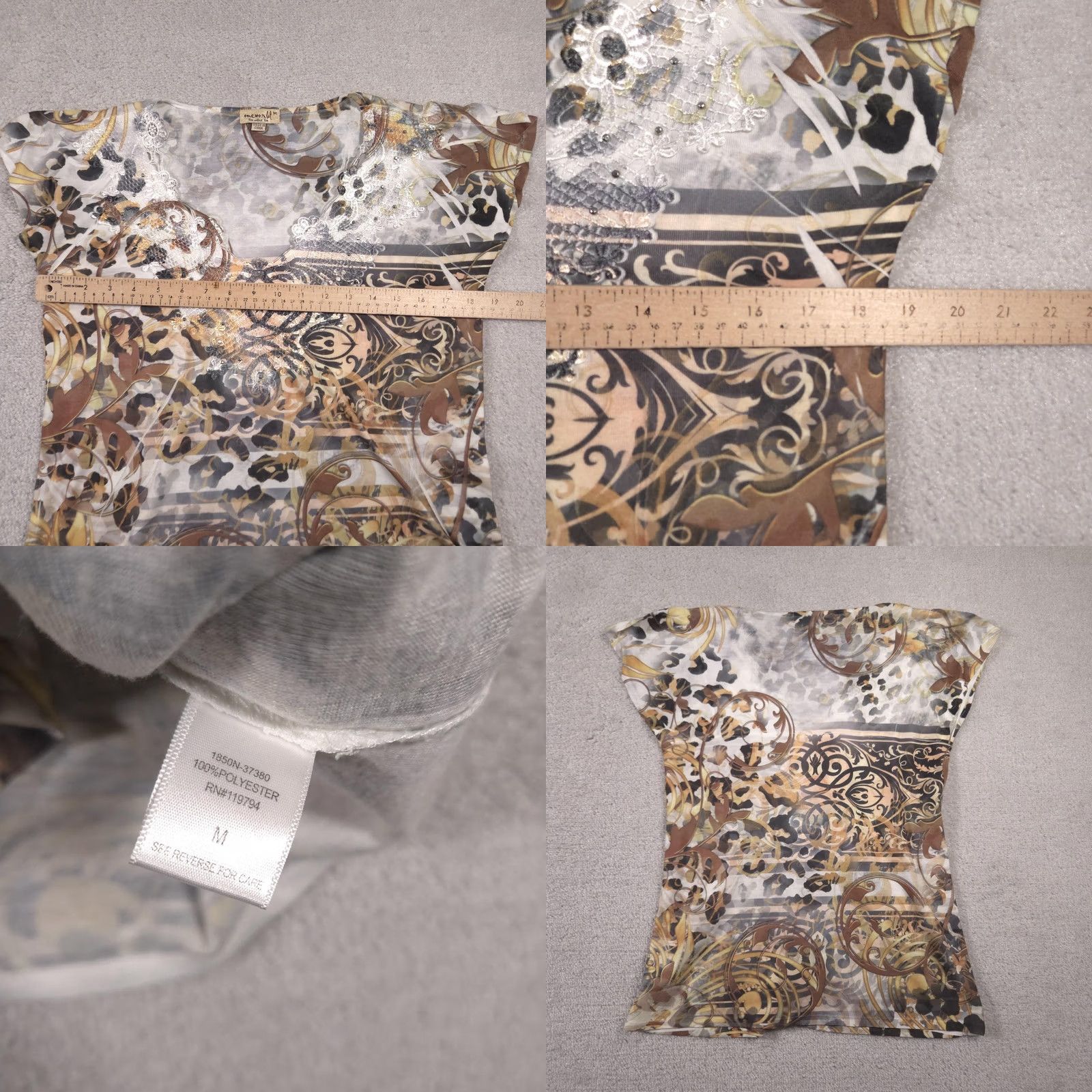 Vintage VINTAGE One World Shirt Womens Medium Brown Gold Animal Print Embroidered Sequin Boho Top Size M / US 6-8 / IT 42-44 - 8 Thumbnail