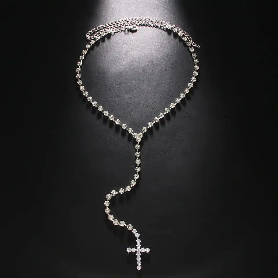 Jewelry × Vintage Bling Rhinestone Big Cross Pendant Choker Necklace Size ONE SIZE - 2 Thumbnail