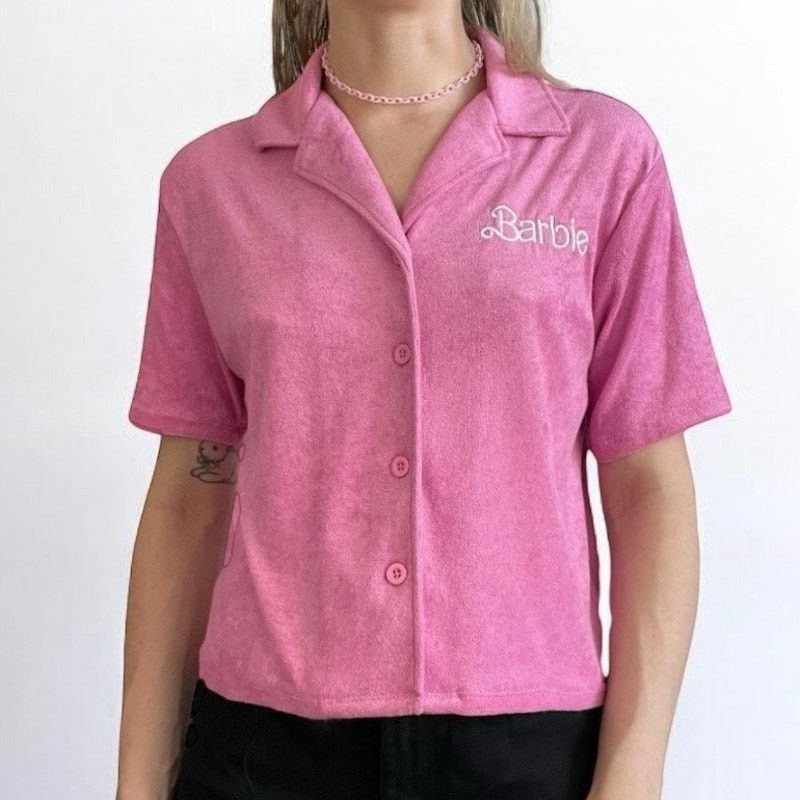 Other Barbie Mattel Pink Short Sleeve Button Down Collared Top Size S / US 4 / IT 40 - 1 Thumbnail