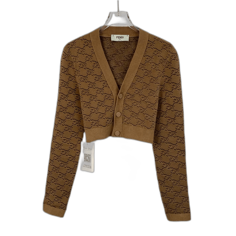Fendi Fendi Brown Patterned Knit Cardigan Size US M / EU 48-50 / 2 - 1 Thumbnail