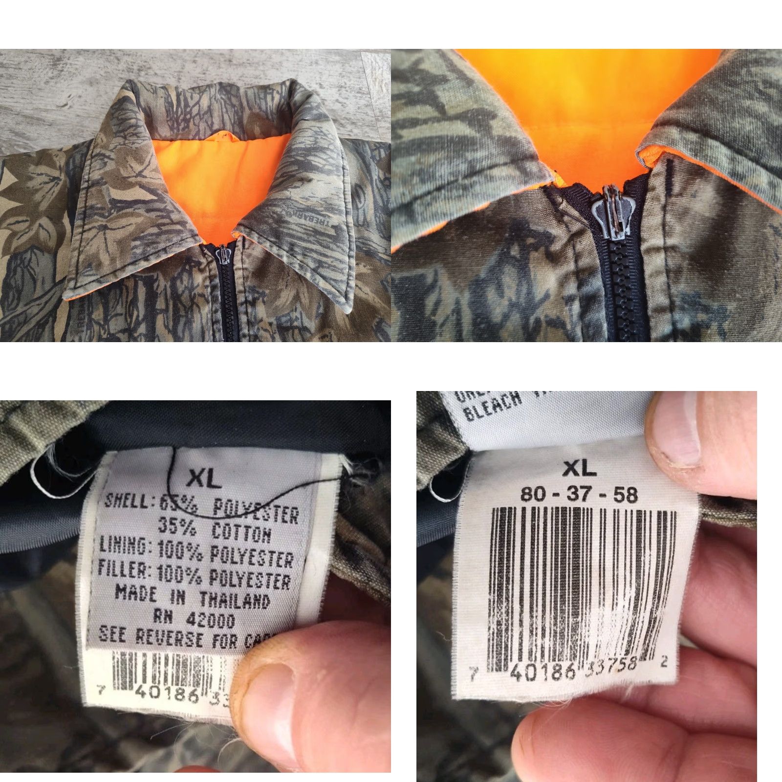 Vintage Winchester Vest Trebark Camo Blaze Orange VTG 90s Reversible Zip XL Mens Nylon Puffer Vest Full Zip Insulated Pockets Zipper Short Sleeve? Size 46R - 8 Thumbnail