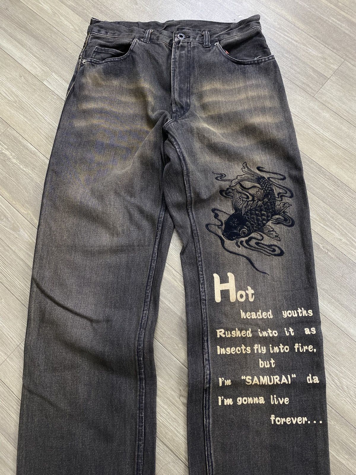 PPFM Vintage PPFM Sukajan Koi Fish Embroidery Samurai Style Jeans Size US 28 / EU 44 - 2 Thumbnail