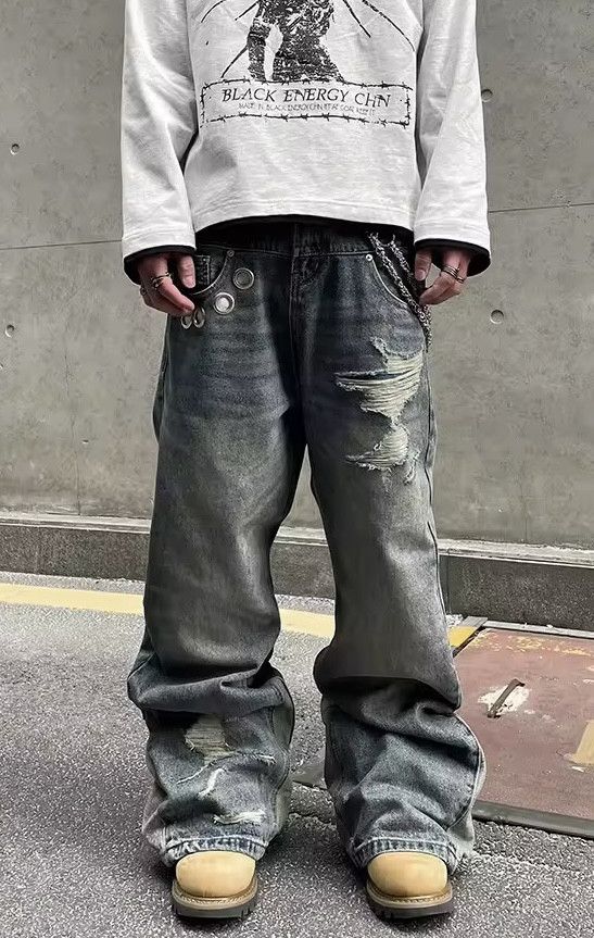 Japanese Brand × Jean Vintage Splicing Ring Button Micro Ripped Jeans Size US 32 / EU 48 - 3 Thumbnail
