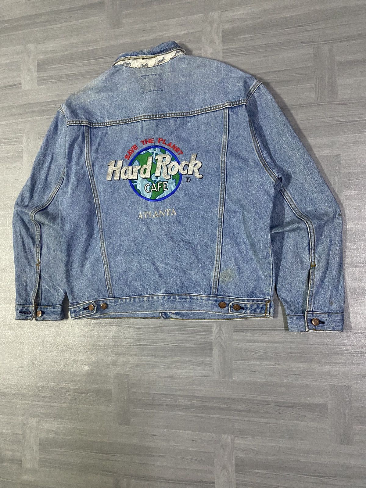 Hard Rock Cafe Vintage Hard Rock Cafe Atlanta Save The Planet Denim Jacket Size US L / EU 52-54 / 3 - 2 Thumbnail
