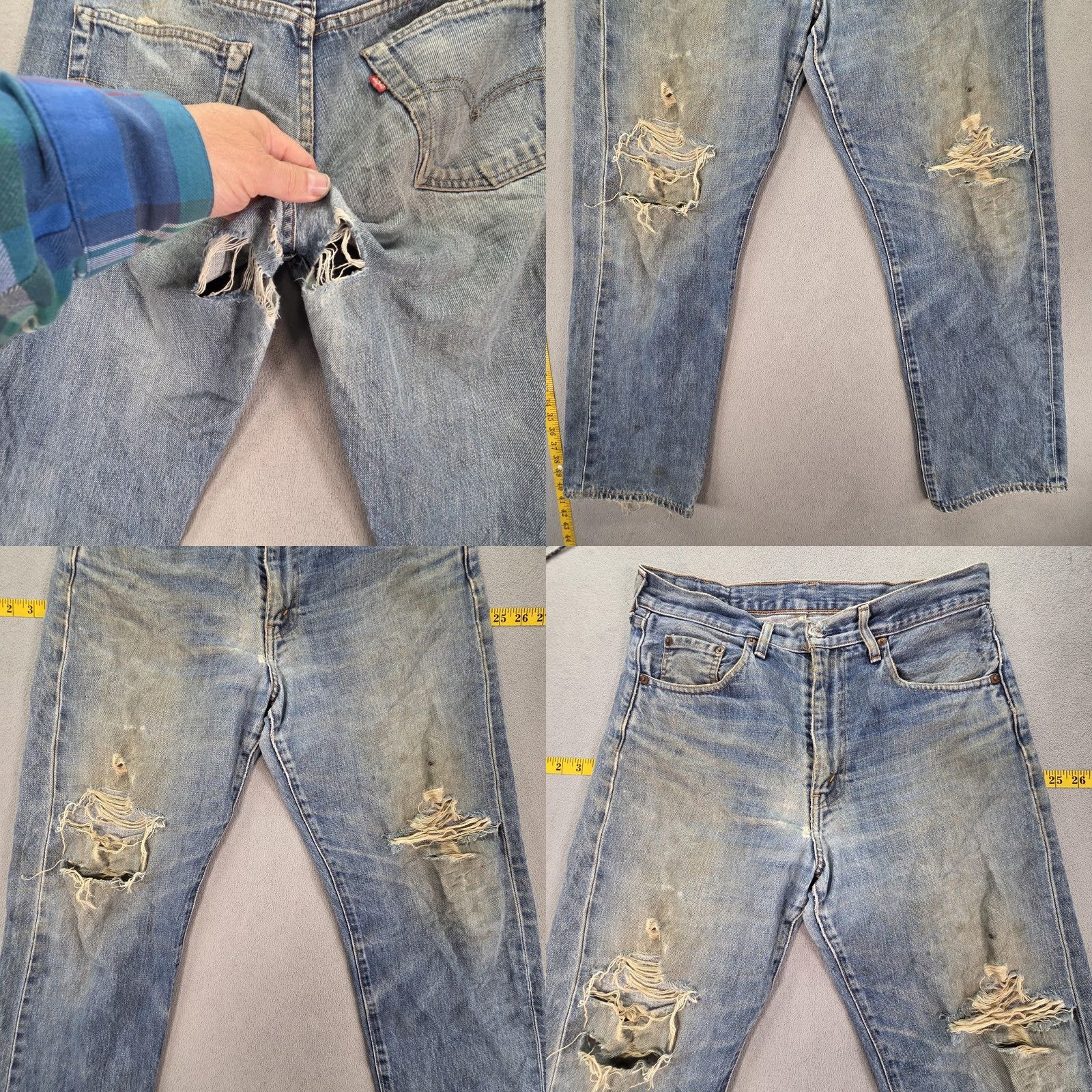 Levi's VTG Levis 501 Jeans Mens Blue Distressed Selvedge Japan 31x30 Denim Cotton Zip Straight Size US 31 - 8 Thumbnail