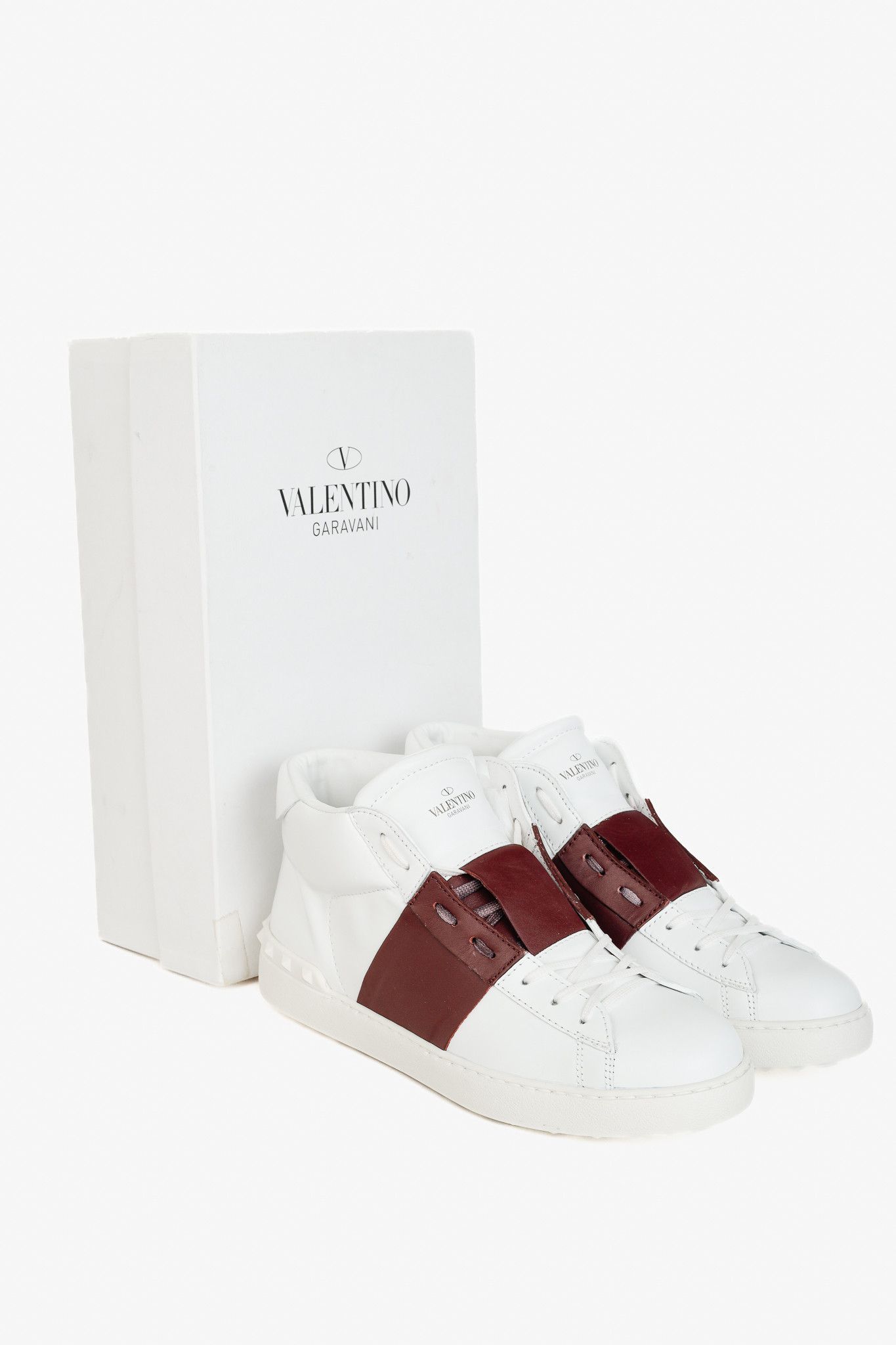 Valentino Valentino Garavani Men's White & Burgundy Leather Sneakers Size US 11 / EU 44 - 11 Thumbnail