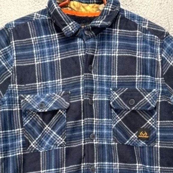Realtree VINTAGE Realtree Flannel Shacket Jacket Blue Mens Small Fleece Lined Flap Pocket NEW Size US S / EU 44-46 / 1 - 7 Thumbnail
