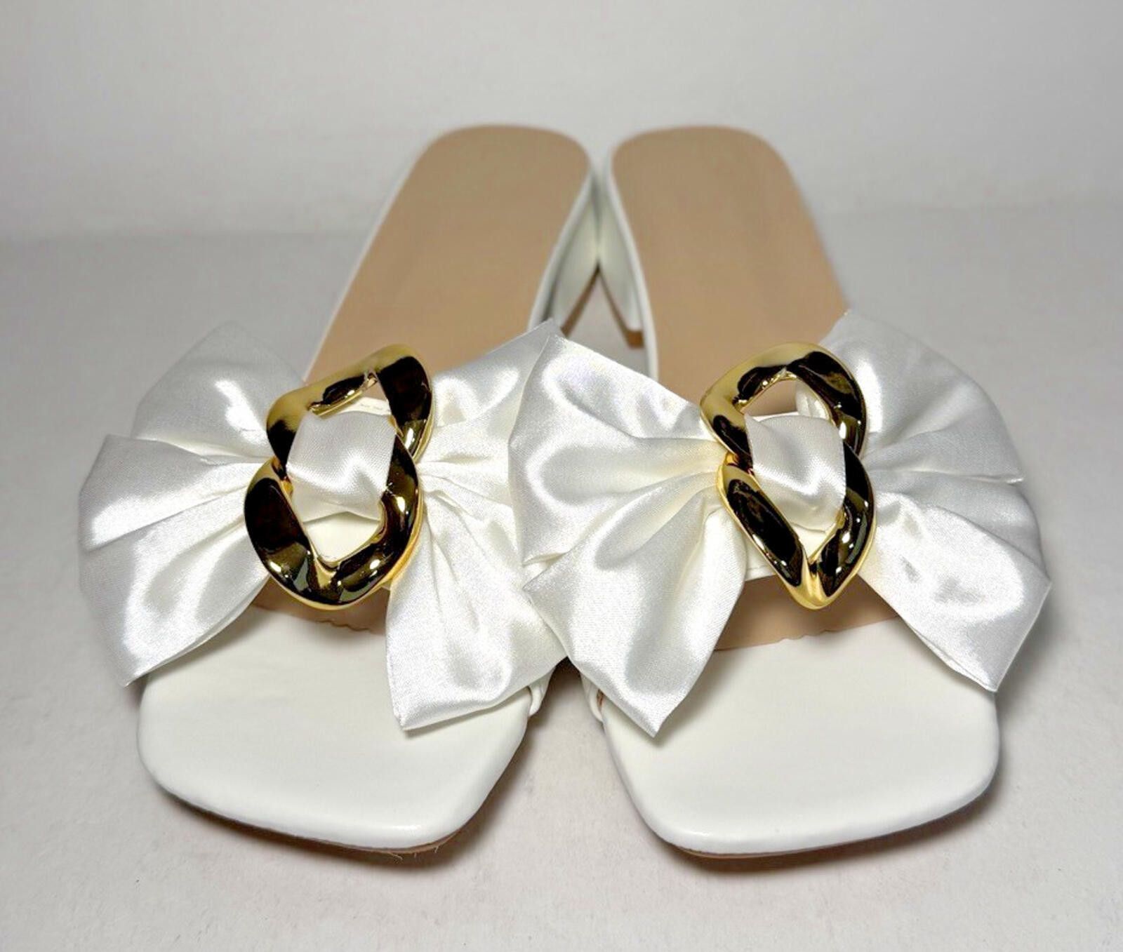 The Unbranded Brand Women's Chunky Heel Mule Sandal Slip On Bow White Size US 7.5 / IT 37.5 - 1 Thumbnail