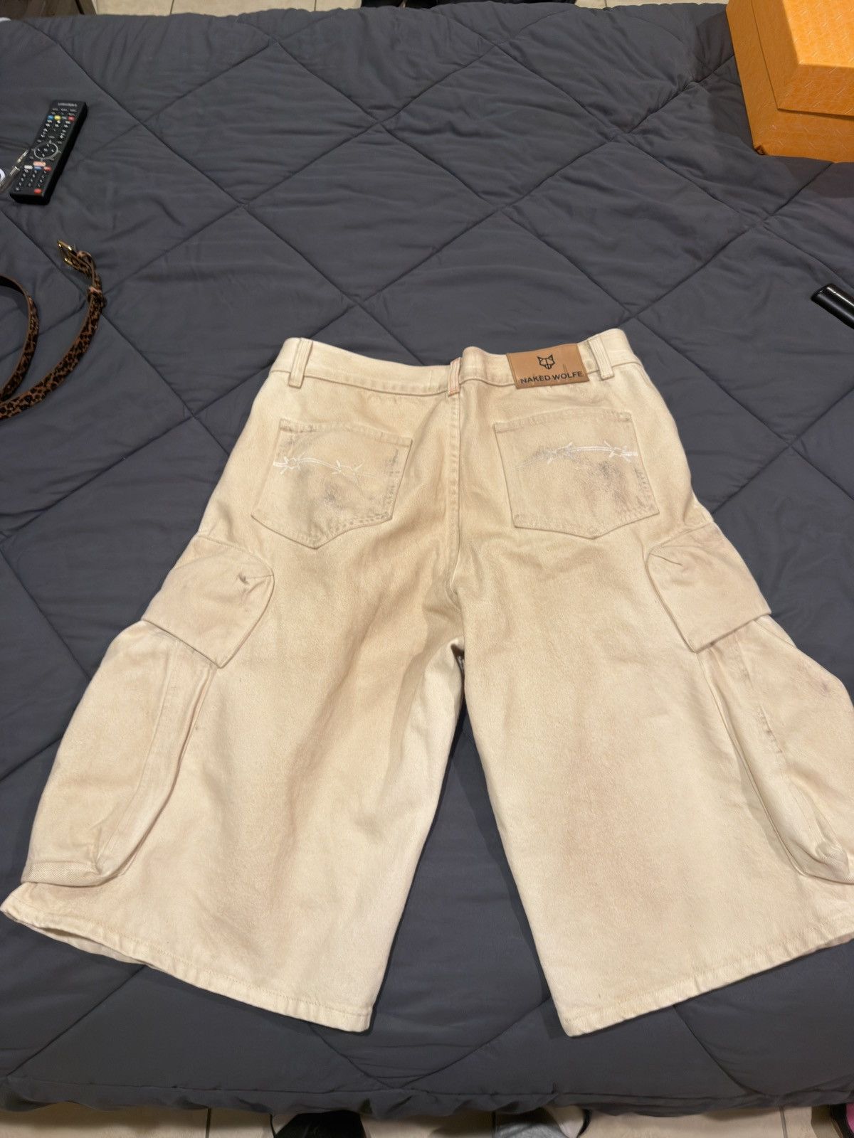 NAKED WOLFE Denim Cargo Shorts Vintage Natural 34W Size US 34 / EU 50 - 3 Thumbnail