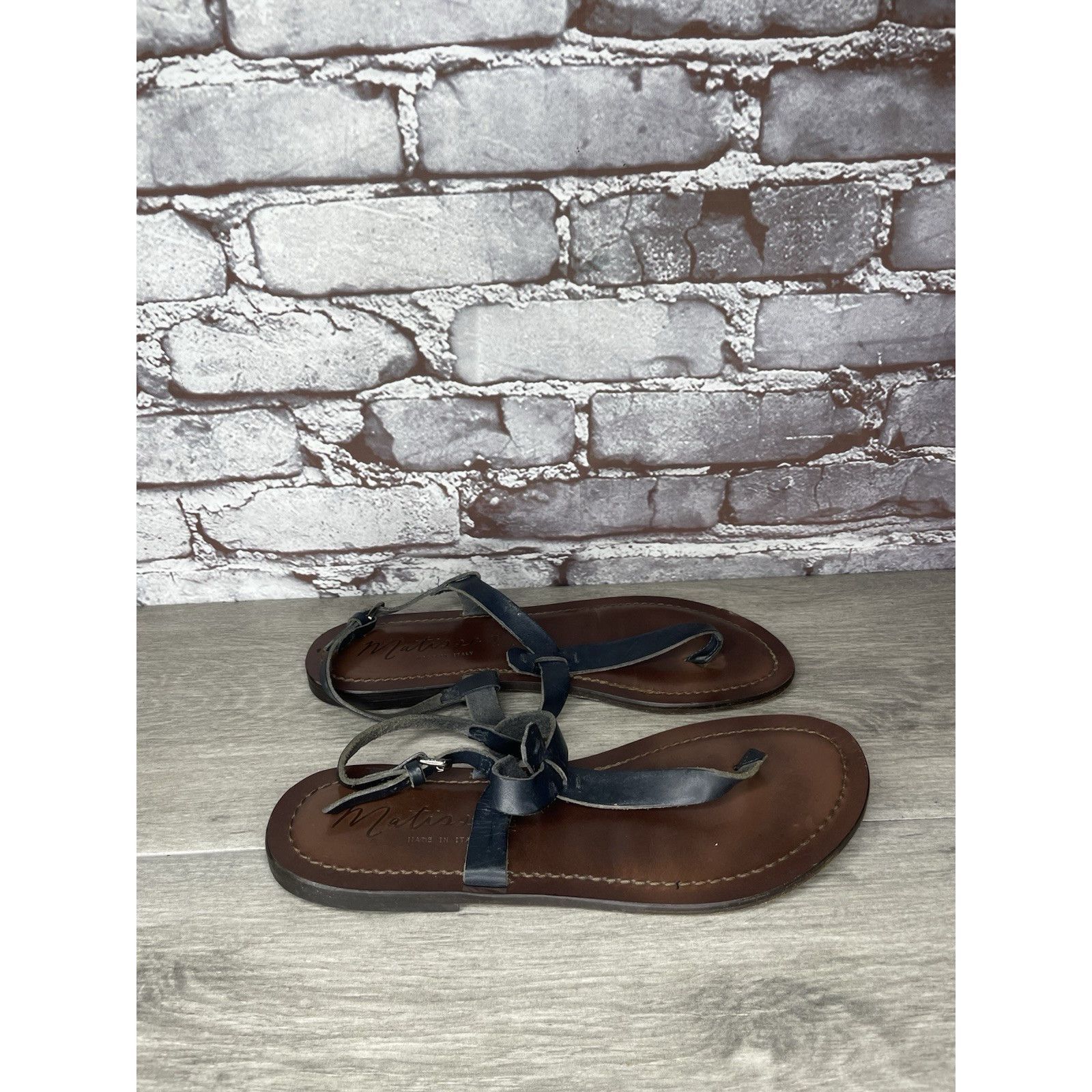 Matiere Studio Matisse Blue Leather Thong Strap Flat Sandals Women Sz 10M U Size US 10 / IT 40 - 3 Thumbnail