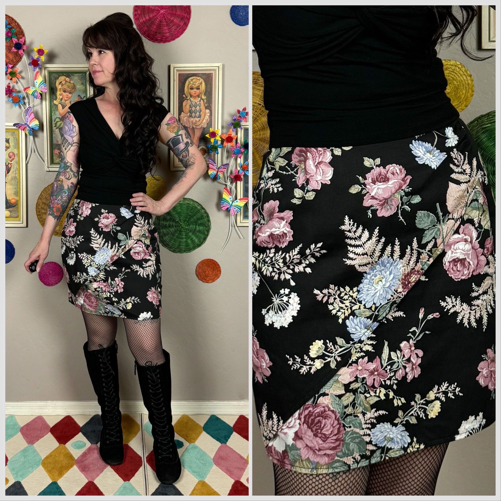 Vintage Vintage 1980s Floral Cotton Faux Wrap Mini Skirt Size 26" / US 2 / IT 38 - 1 Thumbnail