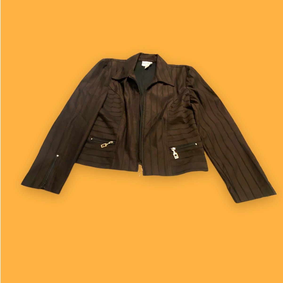 Joseph Ribkoff Joseph Ribkoff Trends VTG Brown Pin-Striped Moto Blazer 10 Size L / US 10 / IT 46 - 1 Thumbnail