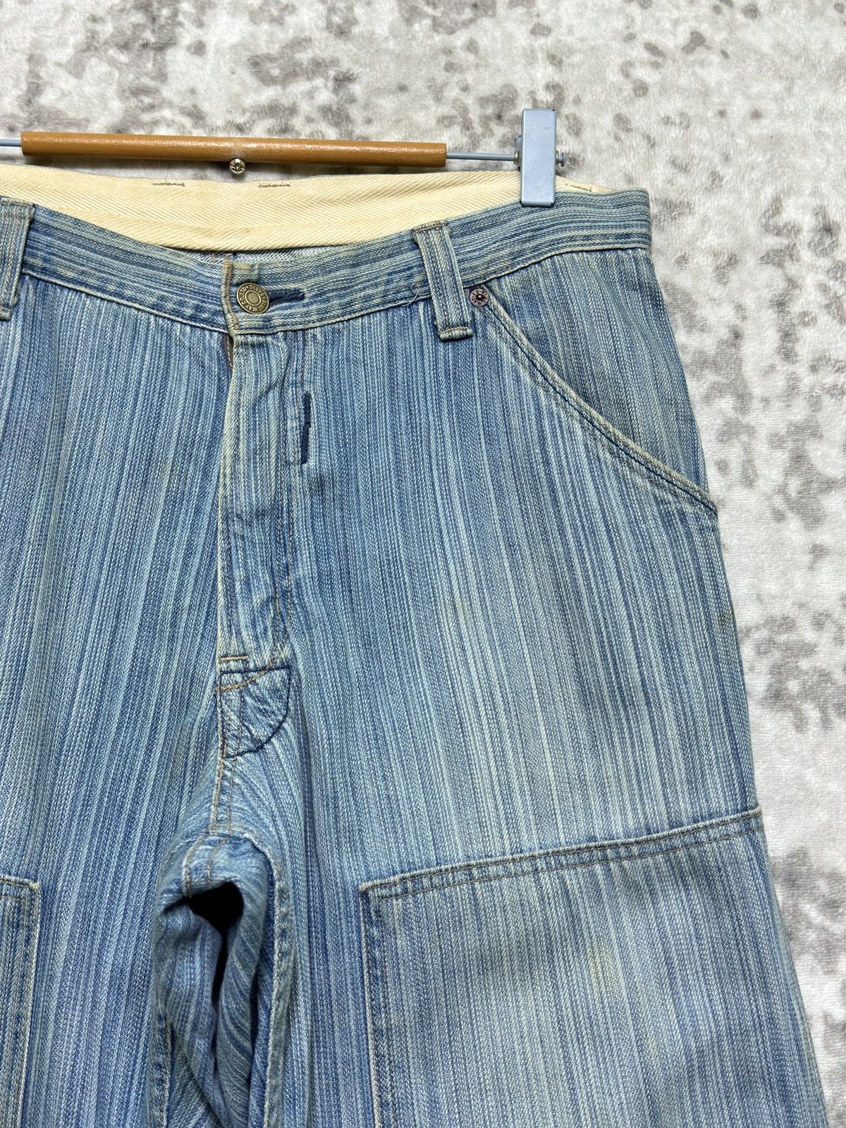 Japanese Brand Vintage BLUE WAYS Striped Distressed Double Knee Denim Pant Size US 32 / EU 48 - 5 Thumbnail