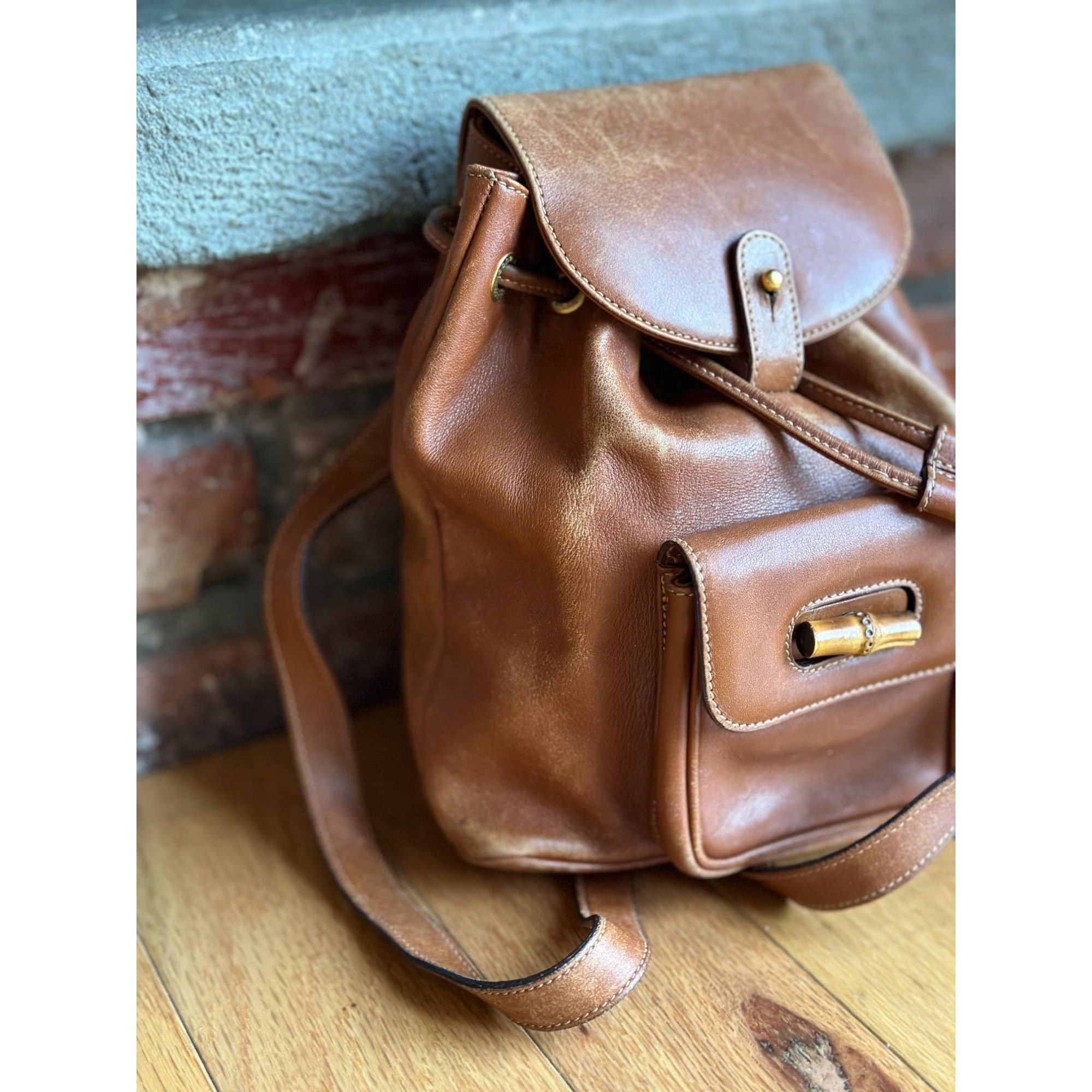 Gucci AUTH GUCCI BAMBOO BACKPACK BROWN LEATHER - Z0940 Size ONE SIZE - 3 Thumbnail