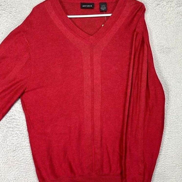 DKNY DKNY Womens Red Sweater 2XL V-Neck Pullover Long Sleeve Casual Knit Knit Pullover Shirt Girls Mens Size XXL / US 16-18 / IT 52-54 - 4 Thumbnail