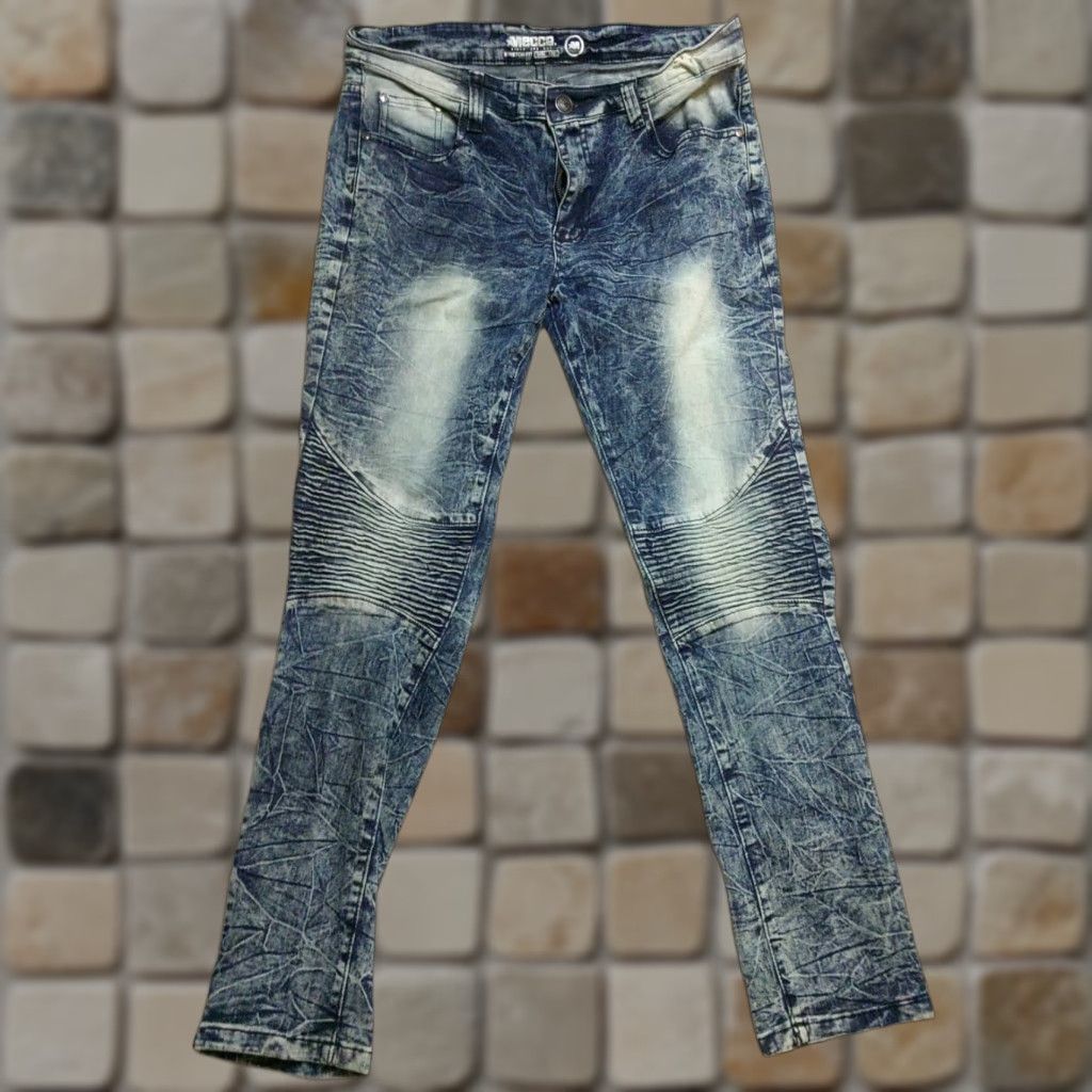 Vintage Mecca Jeans Slim 34x30 Denim Acid Wash 5-Pocket Stretch Fit Mens Blue 90s Theme Skinny Mid Rise Jeans Size US 34 / EU 50 - 1 Thumbnail
