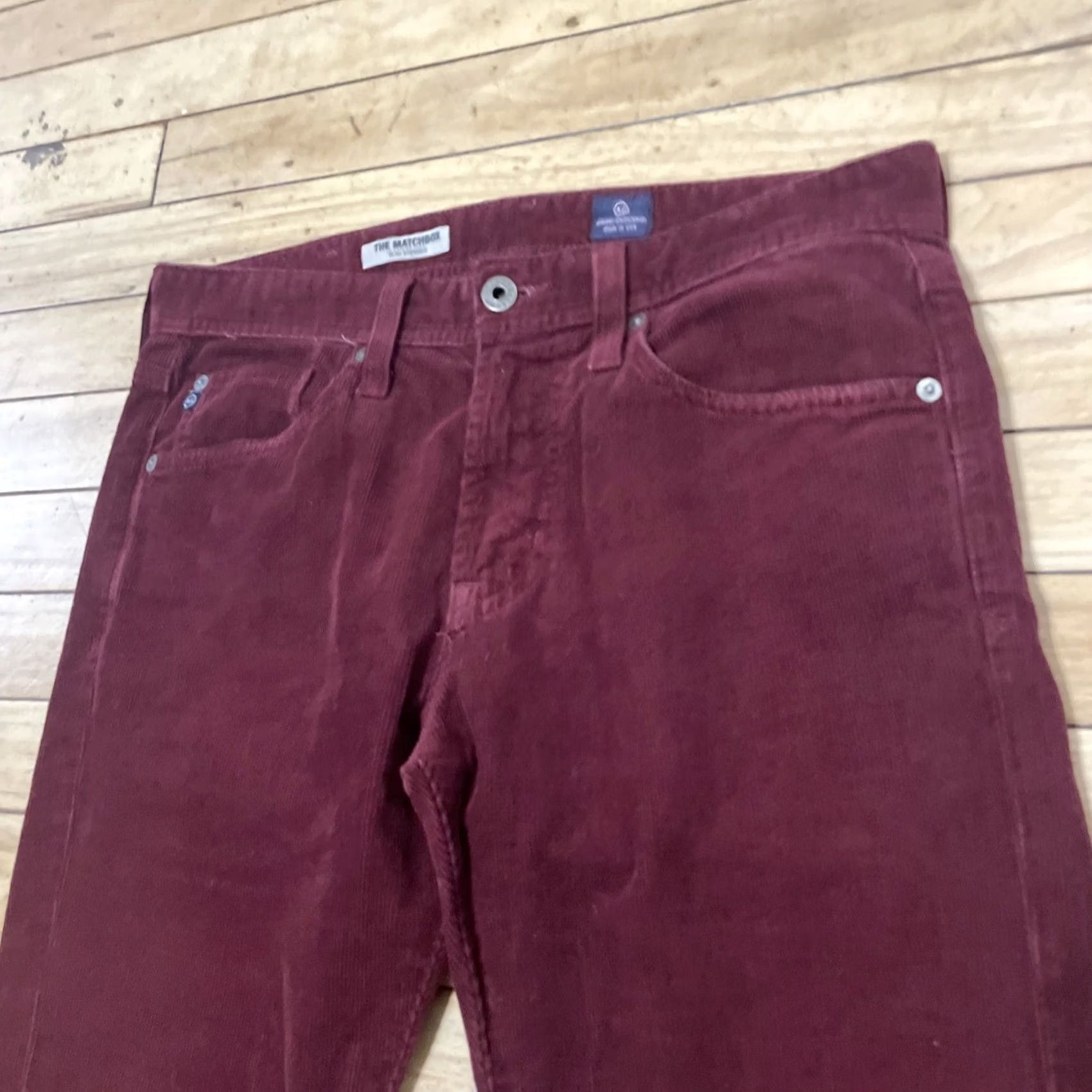 Vintage ADRIANO GOLDSCHMIED Corduroy Pants Men 30x35 The Matchbox Slim Straight Maroon Red Slim Chino 5-Pocket USA City Preppy Men Size US 30 / EU 46 - 6 Thumbnail