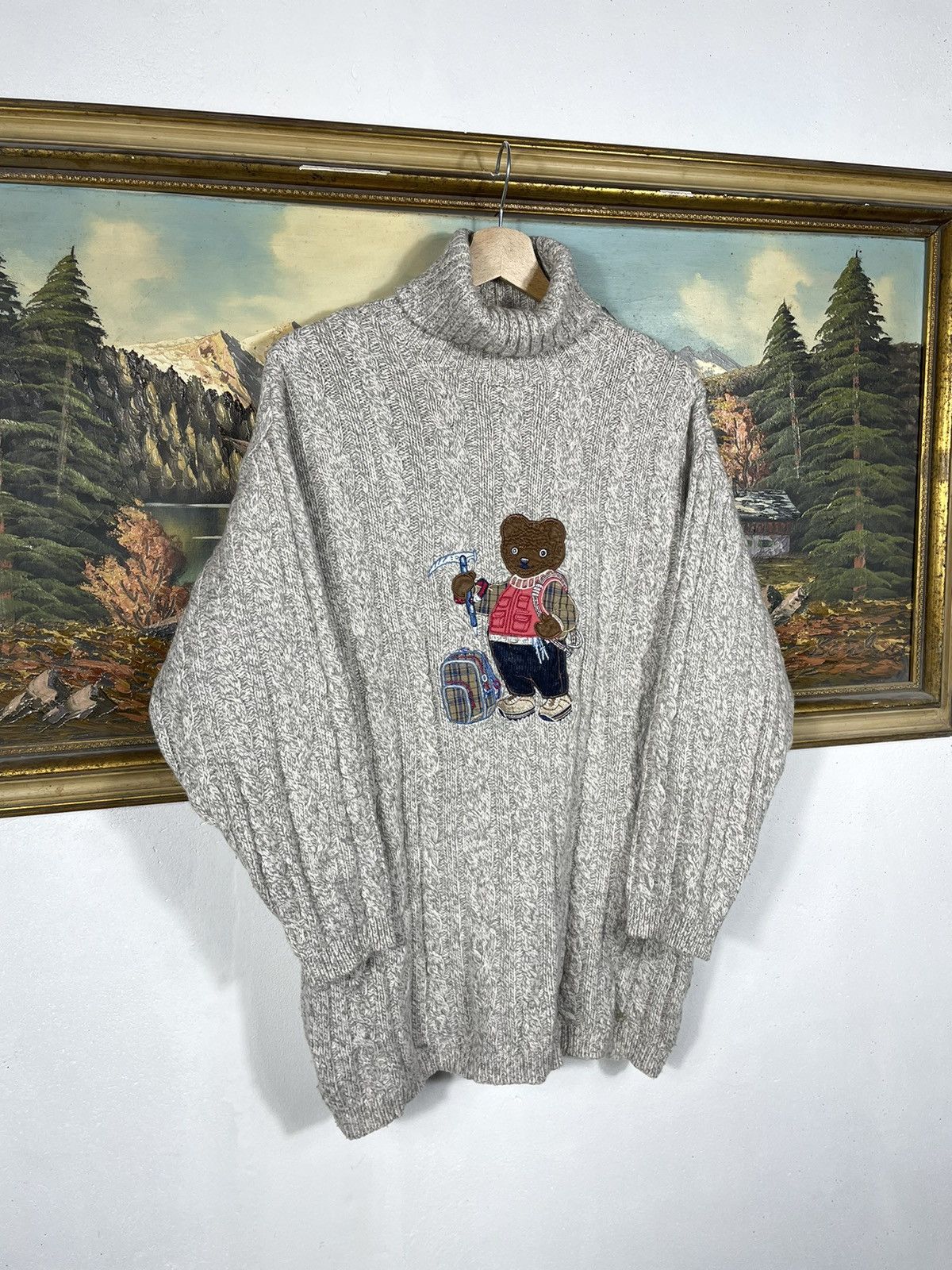 Japanese Brand × Vintage Retro Braid Cable Pull Turtleneck Knitwear Jumper Bear Wool Size US XL / EU 56 / 4 - 2 Thumbnail