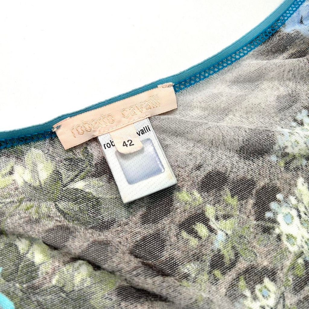Roberto Cavalli Roberto Cavalli mesh top, blue floral brown leopard print Size XL / US 12-14 / IT 48-50 - 3 Thumbnail