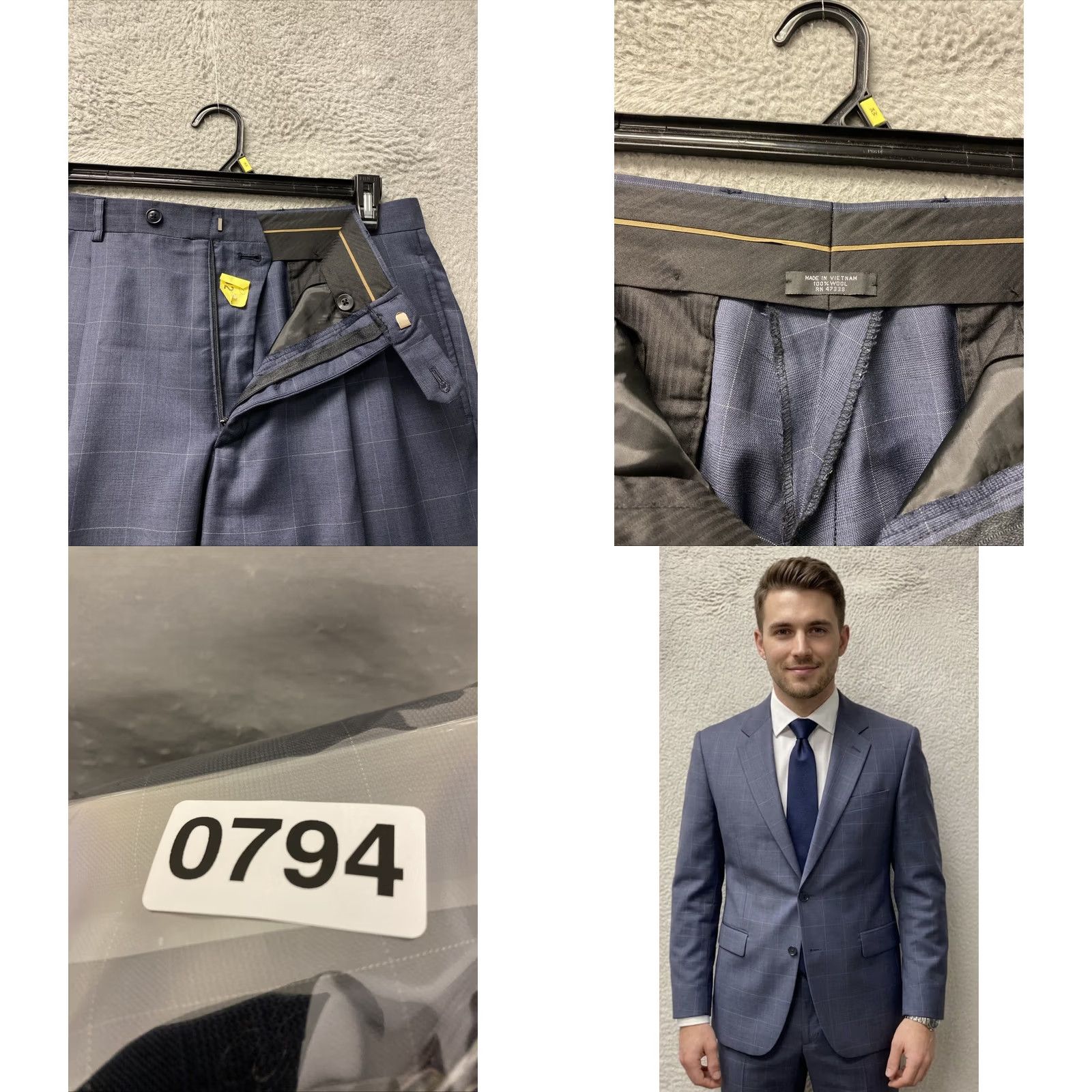 Jones New York Jones New York Suit Men’s 42R Dark Blue Check Wool 2 Piece Jacket Pants 34x30 Long Double-Vented Notch Lapel Regular Fit Wool Suit Set 0794 Size 42R - 11 Thumbnail