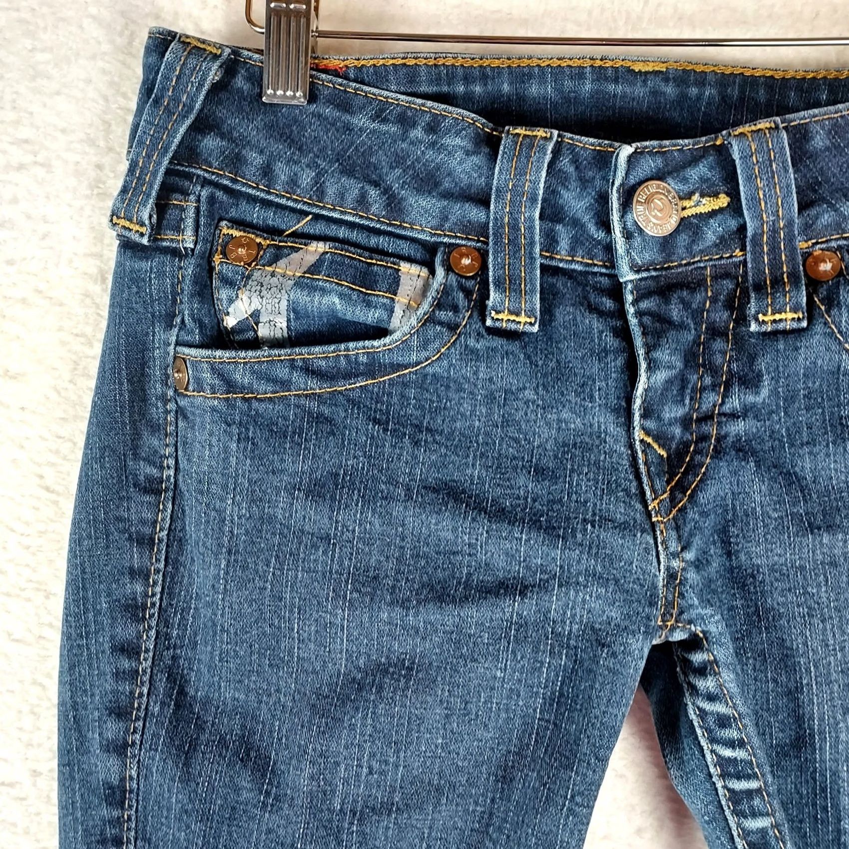 True Religion True Religion Women’s Jeans 28 Skinny Medium Wash Stretch Denim 5-Pocket Logo Low Rise Made in USA Size 28" / US 6 / IT 42 - 3 Thumbnail