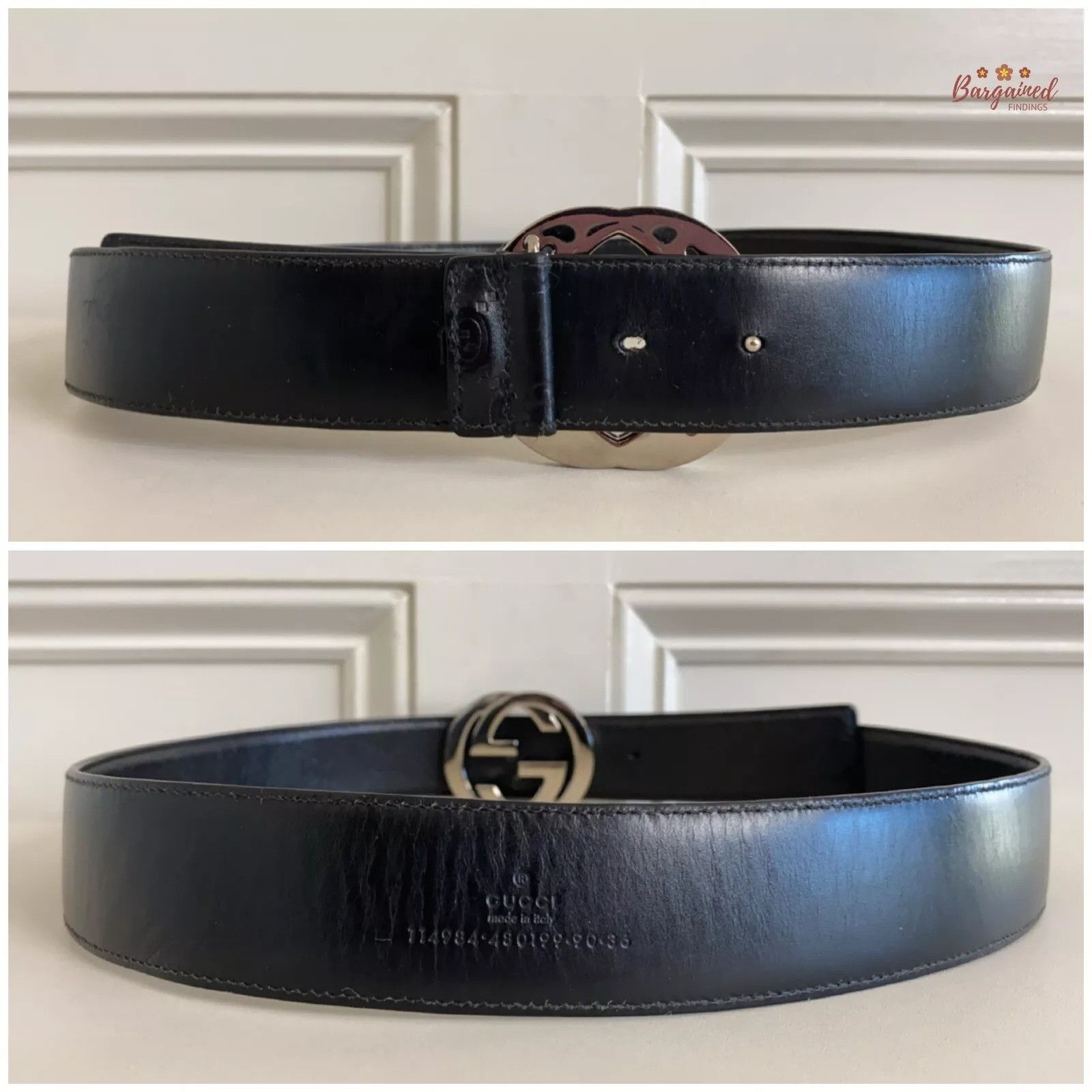 Gucci Gucci Black Guccissima Leather Silver Interlocking G Belt Size 32 - 9 Thumbnail