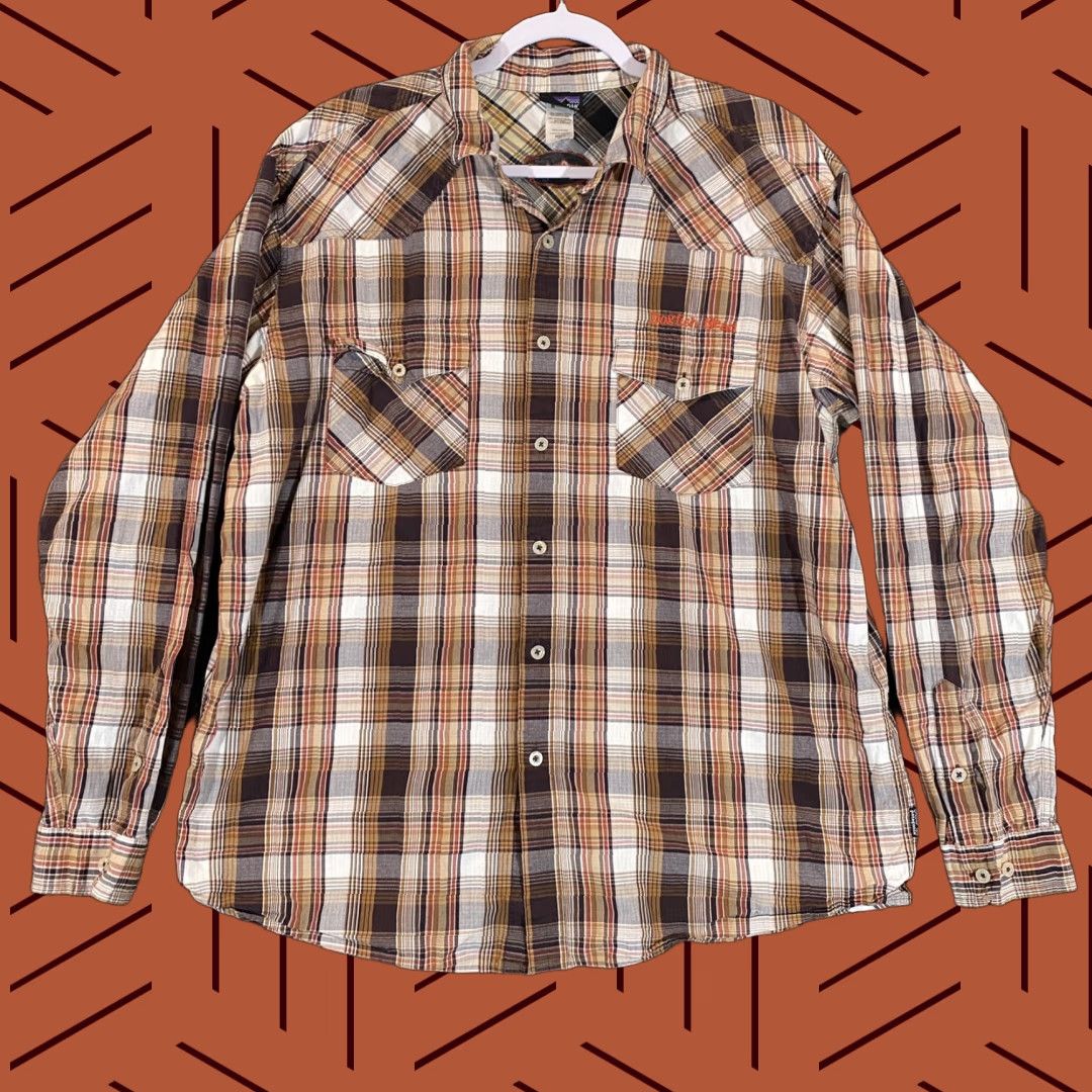 Patagonia x Dogfish Head Fjord Shirt Mens XL Multi Plaid Button Up Hike Brewery