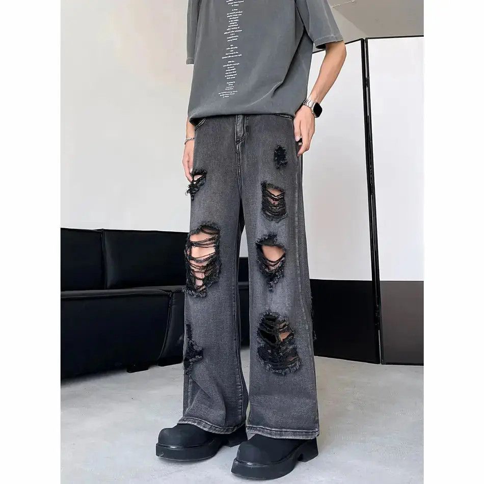 Japanese Brand Retro straight leg wide leg ripped jeans Size US 32 / EU 48 - 1 Thumbnail