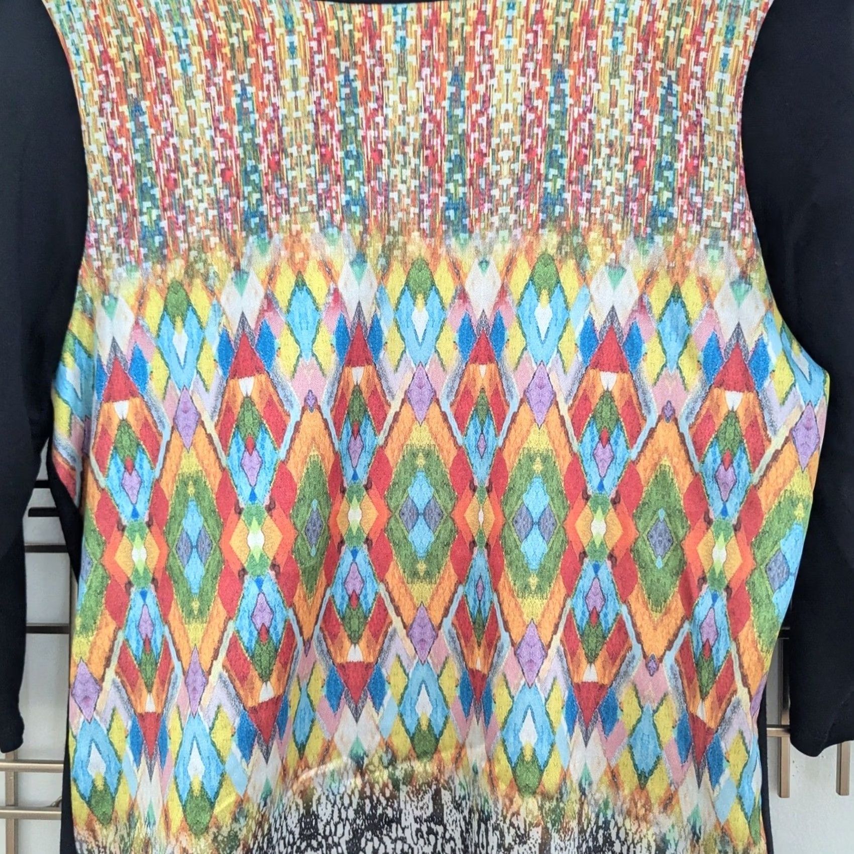 Vintage Paola Davoli Black 3/4 Sleeve Geometric Print Top Blouse Made in Italy Size S / US 4 / IT 40 - 3 Thumbnail