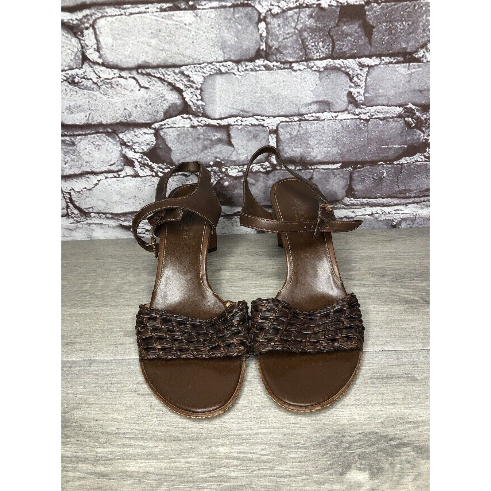 Cole Haan Cole Haan Brown Leather Woven Heel AnkleStrap Sandals Women Size US 7.5 / IT 37.5 - 12 Thumbnail