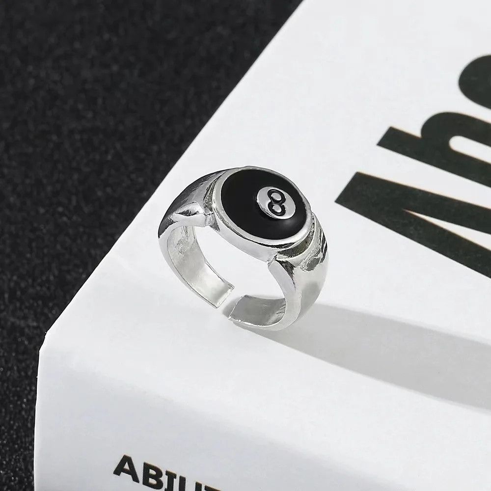 Jewelry × Vintage Billiard Number Black 8 Opening Adjustable Ring Size ONE SIZE - 4 Thumbnail