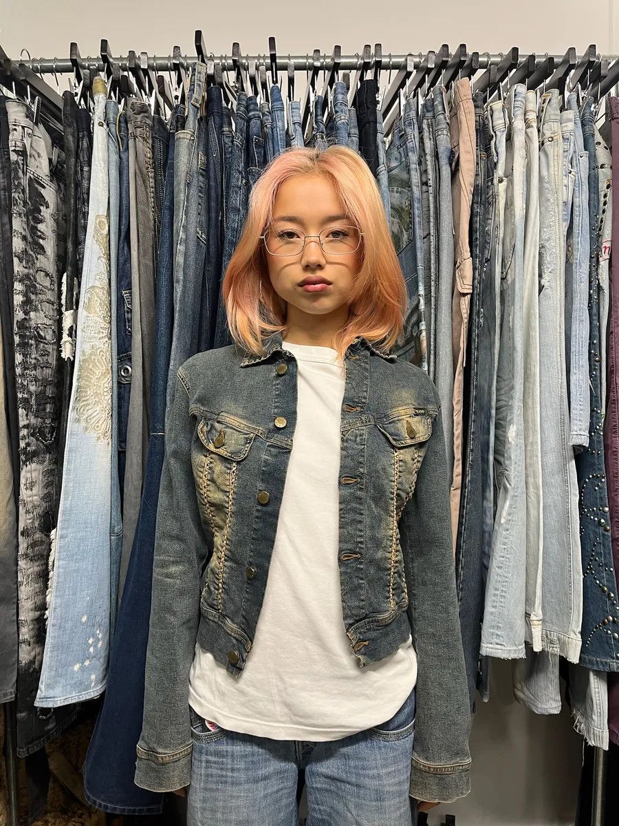 Vintage 2000s Plein Sud Laced Raw Denim Cropped Jacket Size S / US 4 / IT 40 - 2 Thumbnail